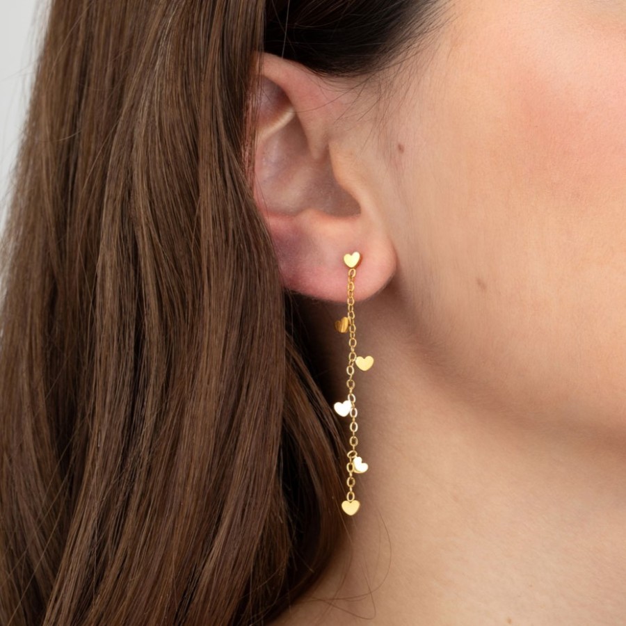 Pendientes Cadena Corazones Gold