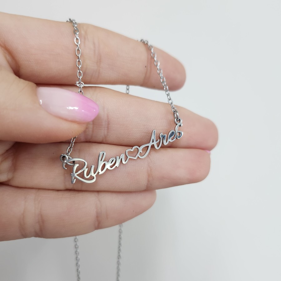 Collar Dos Nombres Corazón Personalizado