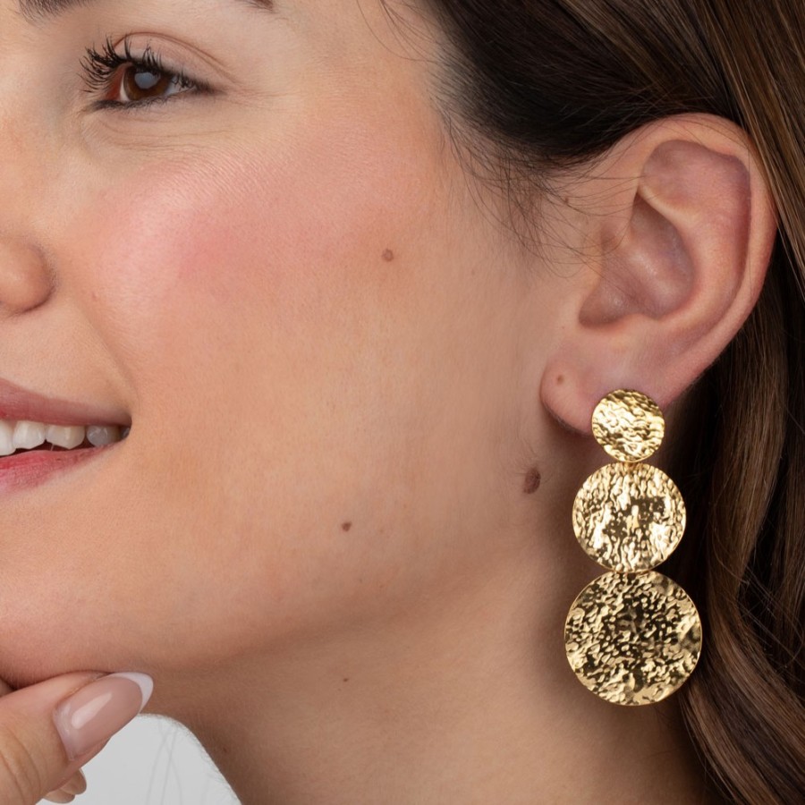 Pendientes Triple Chapa Amartillada Gold