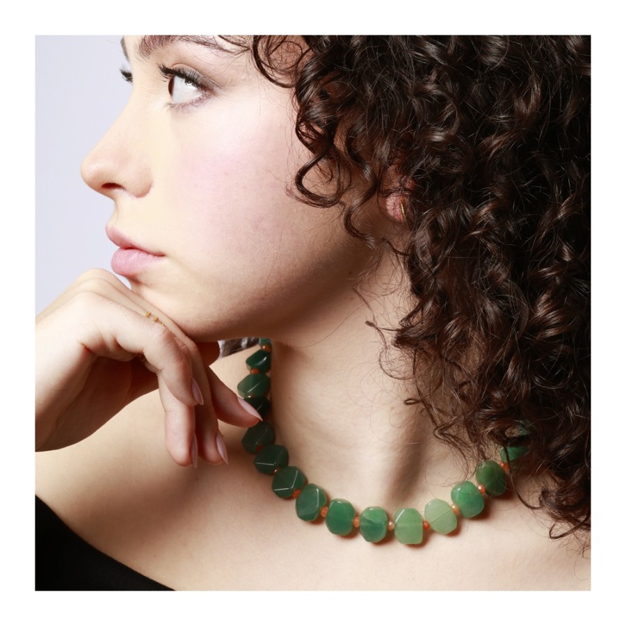Collar Jade Natural Verde Gold