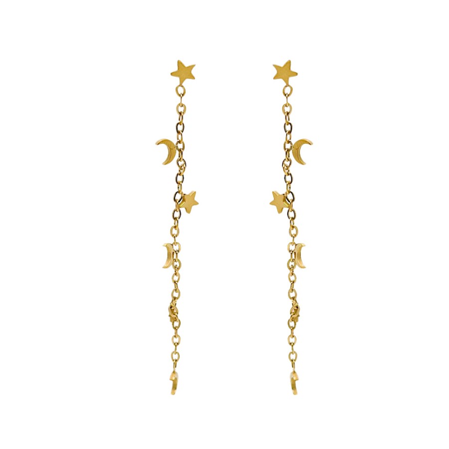 Pendientes Cadena Luna Y Estrellas Gold