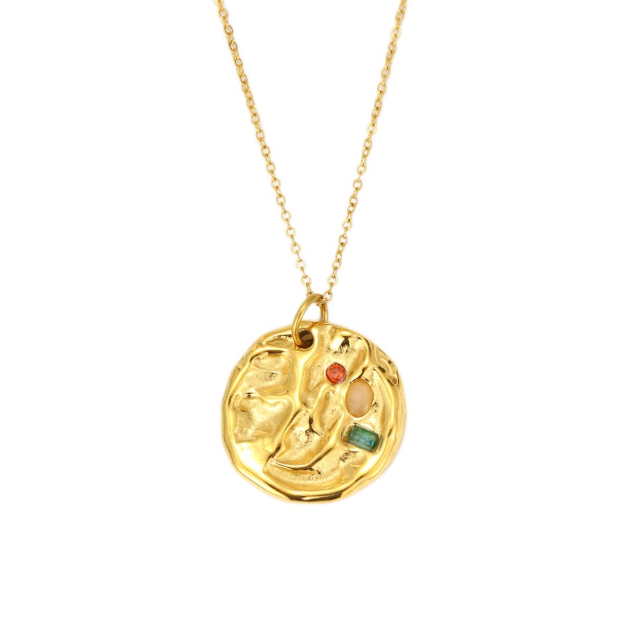 Collar Medalla Amartillada Circonitas Gold