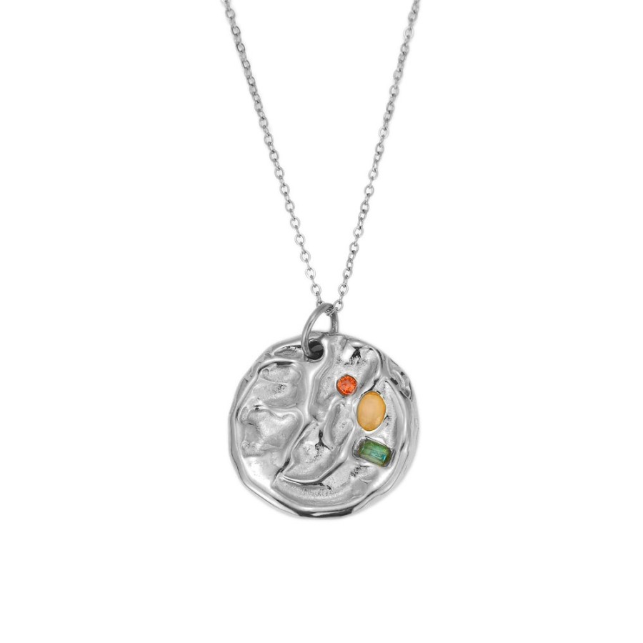 Collar Medalla Amartillada Circonitas