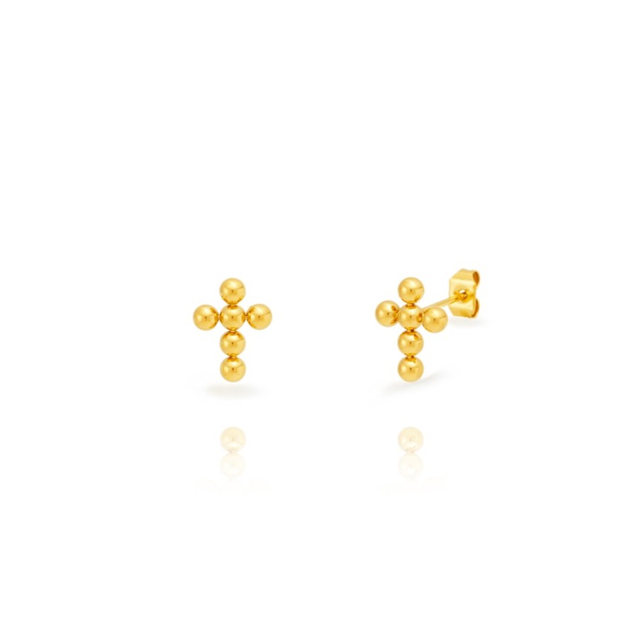 Pendientes Cruz Bolitas Gold