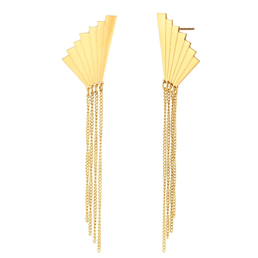 Pendientes Largos Abanico Cadena Gold