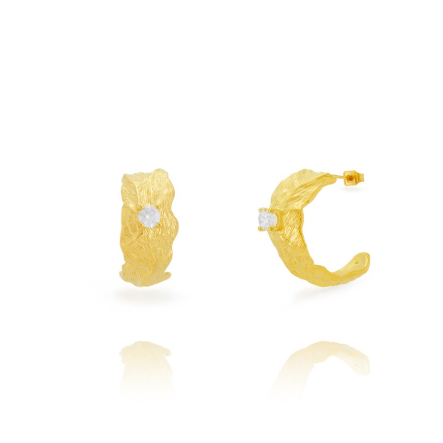 Pendientes Aro Pluma Circonita Gold