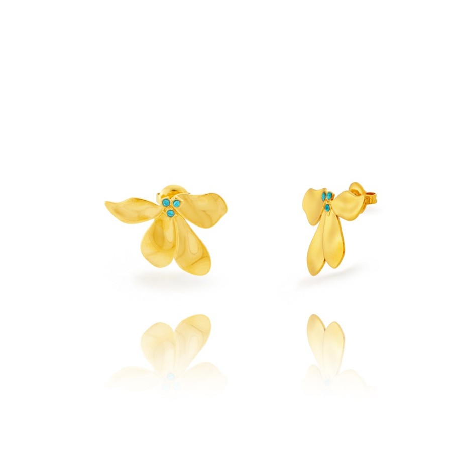 Pendientes Flor Circonita Azul Gold