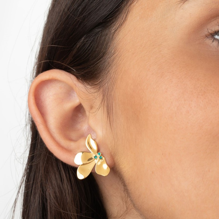 Pendientes Flor Circonita Azul