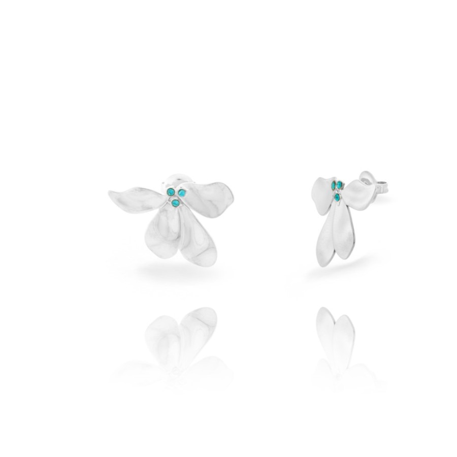 Pendientes Flor Circonita Azul