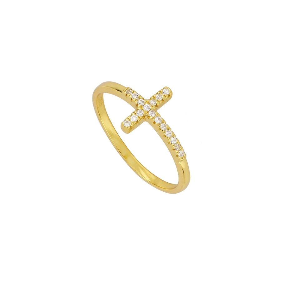 Anillo Cruz Circonitas Gold