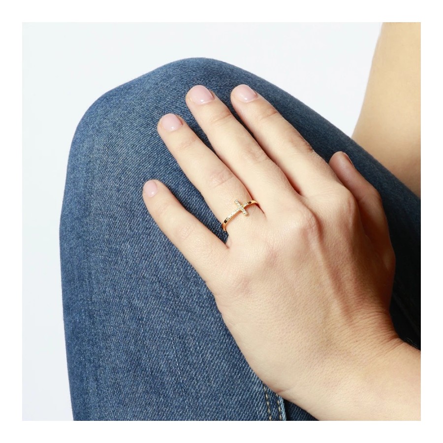 Anillo Cruz Circonitas Gold