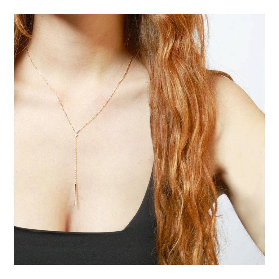 Collar Largo Detalle Barra Gold