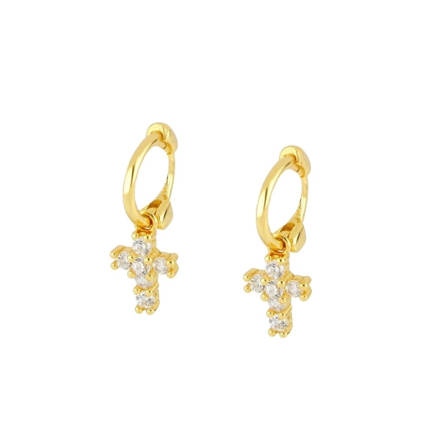 Pendientes Mini Cruz Circonitas Gold