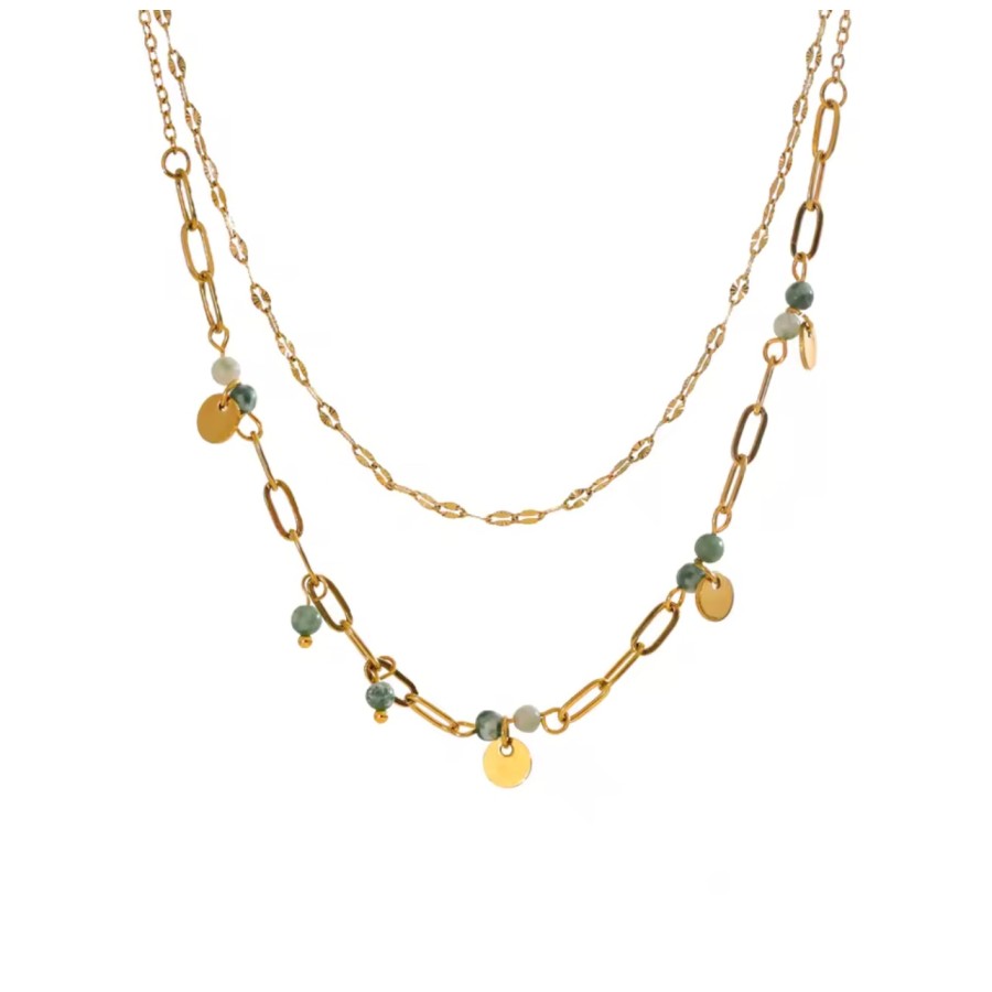 Collar Doble Abalorios Gold