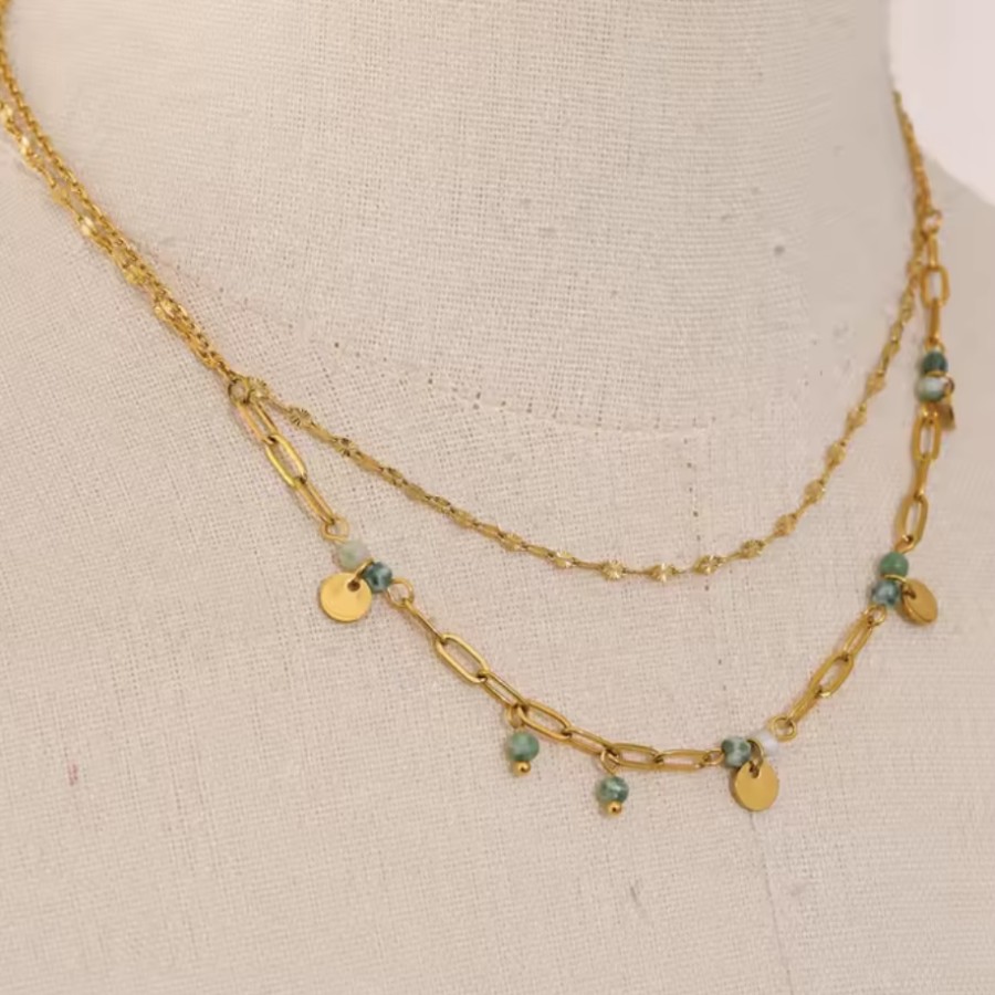 Collar Doble Abalorios Gold
