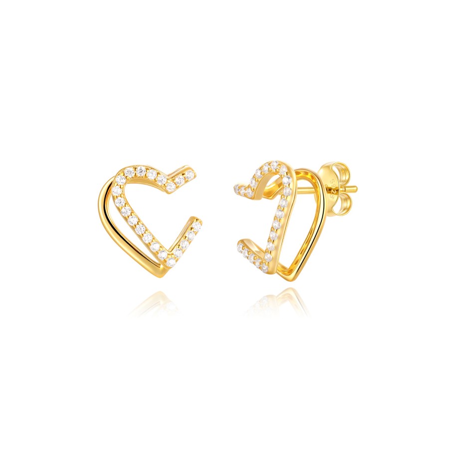 Pendientes Doble Corazón Circonitas Gold