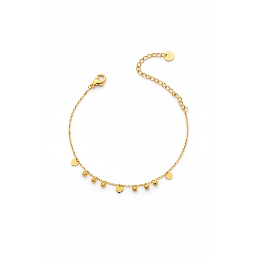 Pulsera Bolitas y Corazones Gold