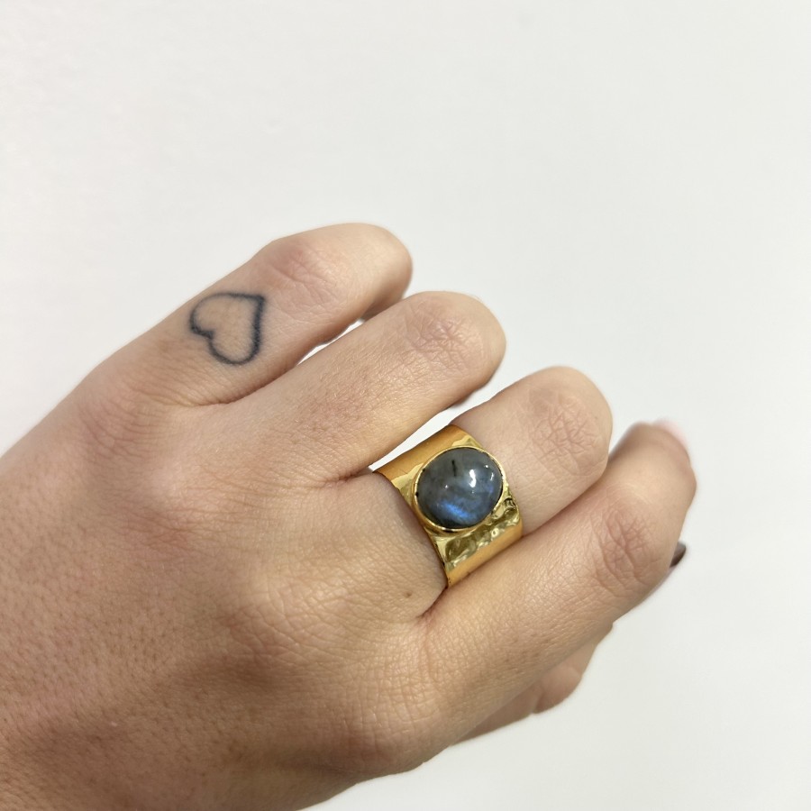 Anillo Ancho Piedra Marrón Talla 10 Gold