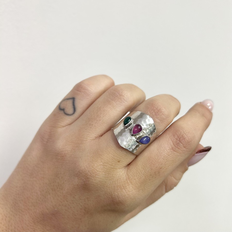 Anillo Circonitas Colores Ancho Etnic...