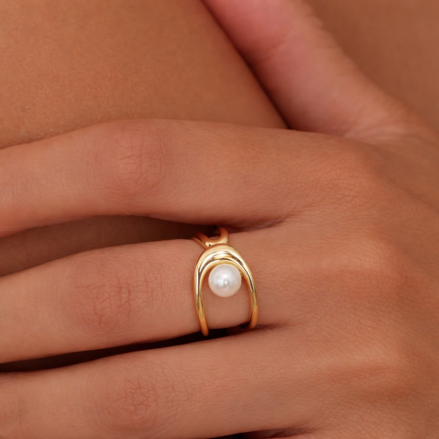 Anillo Ajustable Perla Central Gold