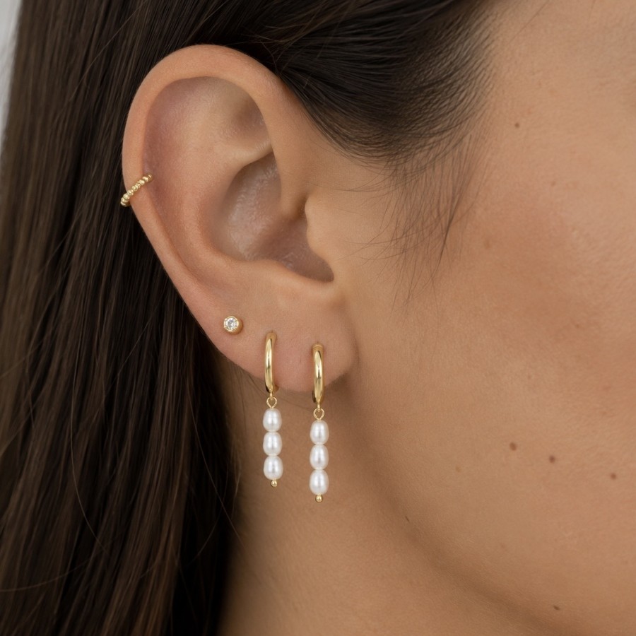 Pendientes Tres Perlas Gold