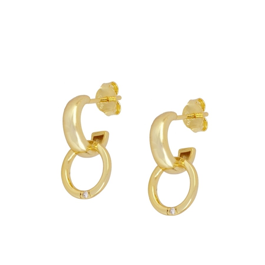 Pendientes Doble Aro Detalle Circonita Gold