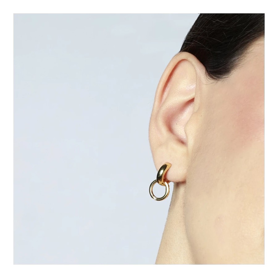 Pendientes Doble Aro Detalle Circonita Gold