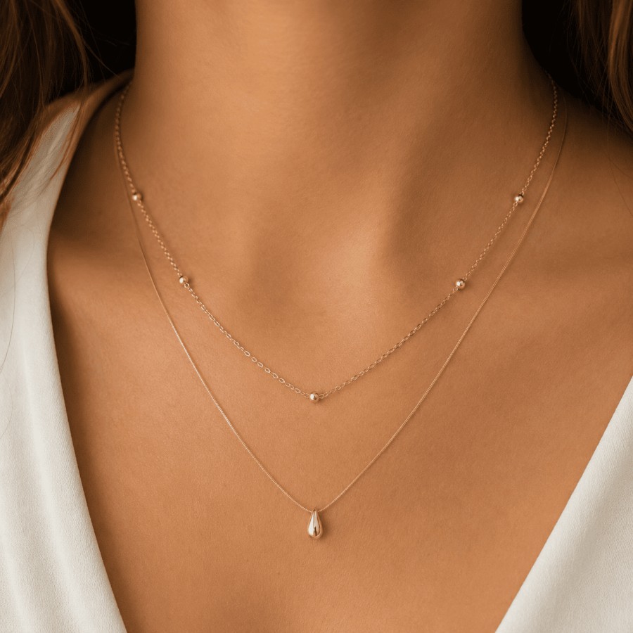 Collar Doble Gota + Bolitas Gold