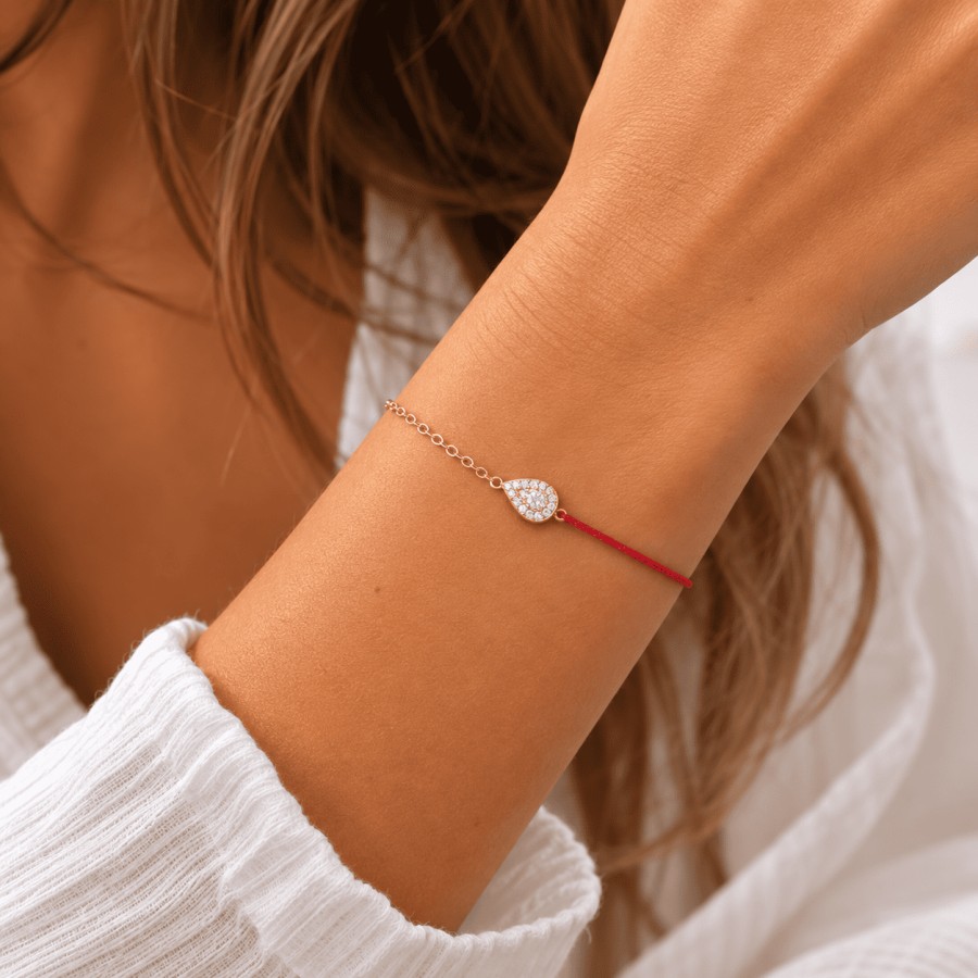 Pulsera Hilo Rojo + Lágrima Gold